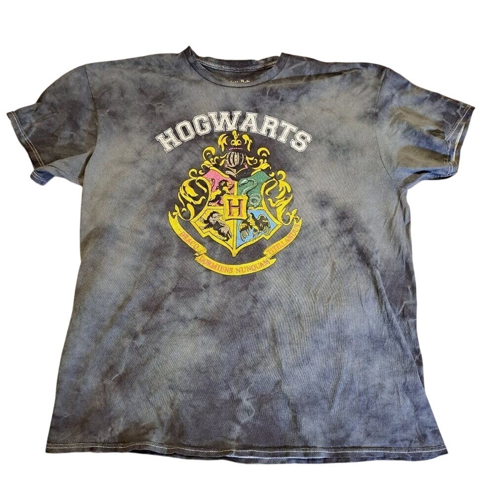Harry Potter Mens XL Hogwarts Crest Tie Dye Graphic Short Sleeve T-Shirt Casual